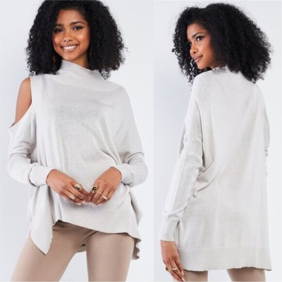 Silver Peek-A-Boo Shoulder Turtle Neck Swe… - Picture 2 of 4